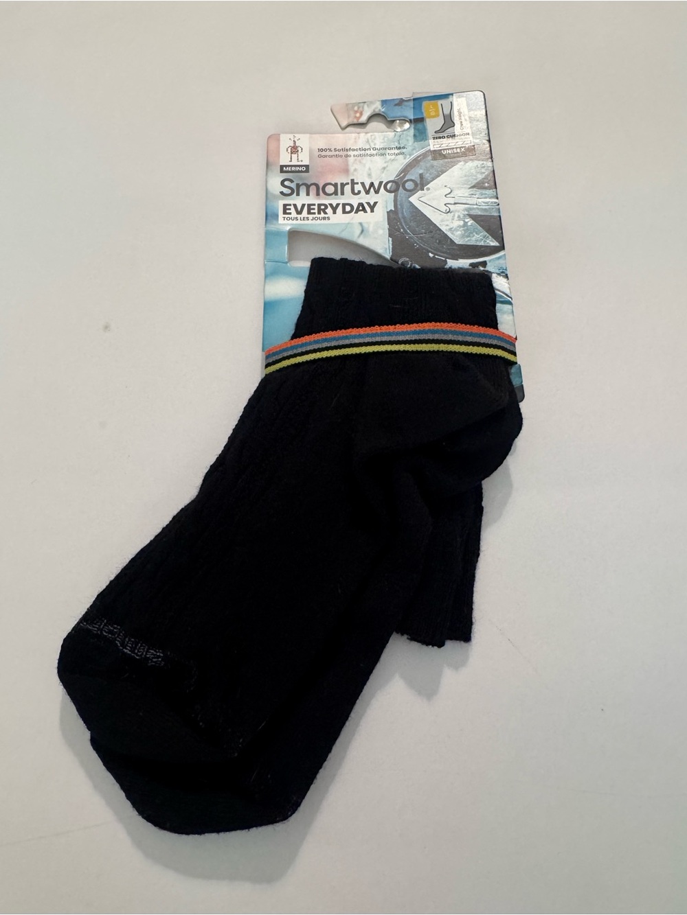 Smartwool Everyday Unisex Black Ankle Socks Multi-Stripe Cuff New NWT Wool Large